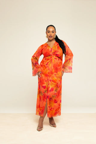 Curve Twist Front Floral Midi Dress