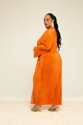 Curve Twist Front Plisse Flare Sleeve Midaxi Dress