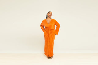 Curve Twist Front Plisse Flare Sleeve Midaxi Dress