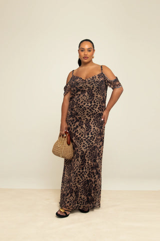 Curve Leopard Print Cold Shoulder Maxi Dress