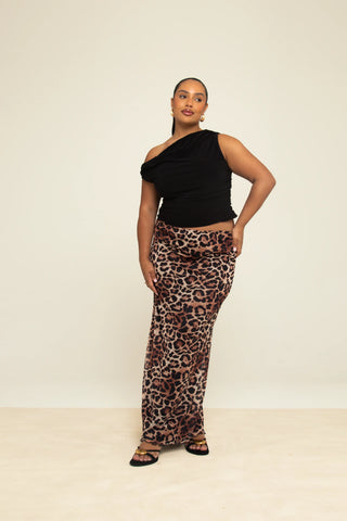 Curve Mesh straight fit maxi skirt in leopard print