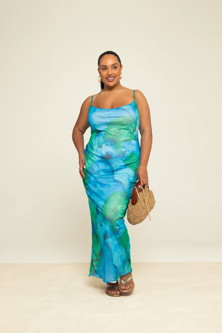 Curve Strappy Abstract Print Maxi Dress