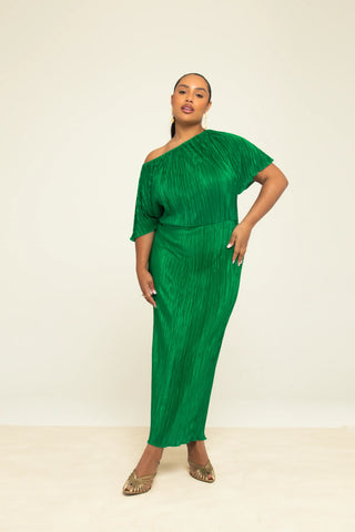 Curve Plisse drop shoulder midi dress in bright green