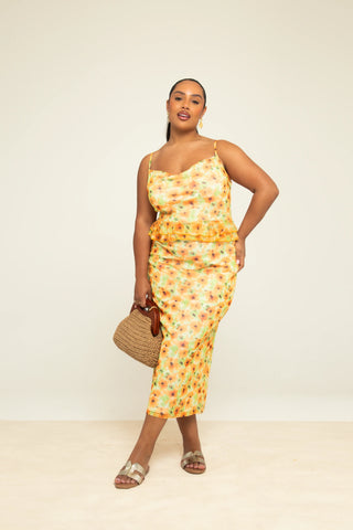 Curve Floral Printed Ruffle Sun Dress