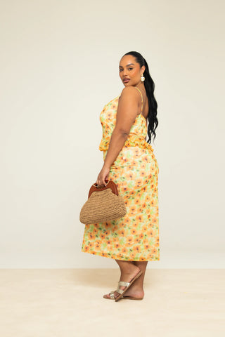 Curve Floral Printed Ruffle Sun Dress