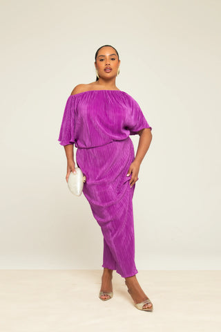 Curve Drop Shoulder Plisse Midaxi Dress