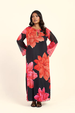 Curve Bold Floral Flare Sleeve Maxi Dress
