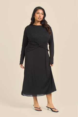 Curve Twisted Bodice Midi Dress In Knitted Textured Jersey