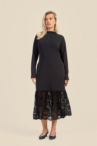 Curve Long Sleeve Drop Hem Dress with Lace