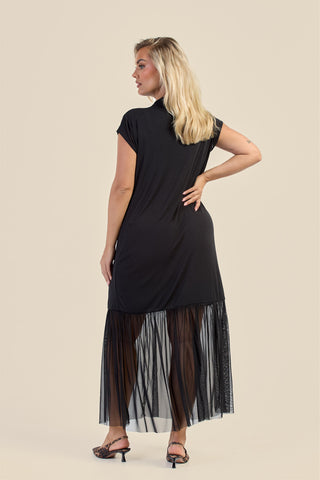 Curve Capped Sleeve Mesh Hem Maxi Dress