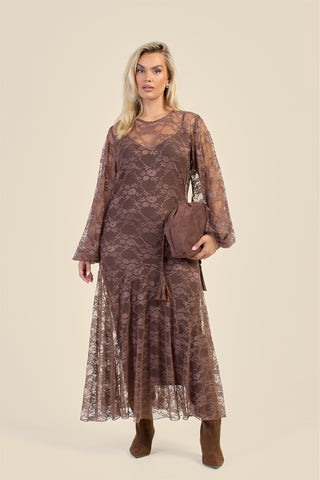 Curve Lace Balloon Sleeve Maxi Dress