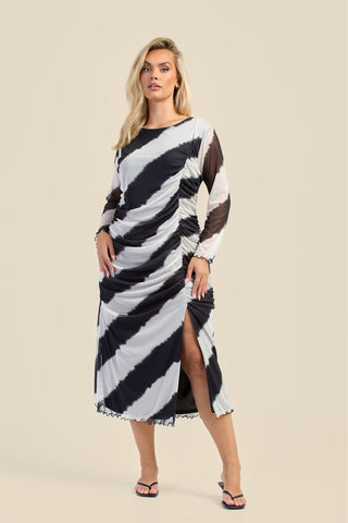 Curve Monochrome Ruched Detail Mesh Midaxi Dress