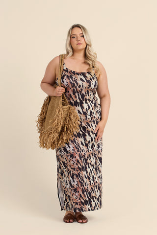 Curve Strappy Leopard Print Jersey Midaxi Dress