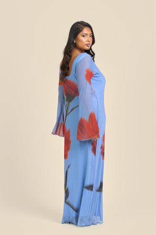 Curve Statement Floral Long Sleeve Mesh Maxi Dress