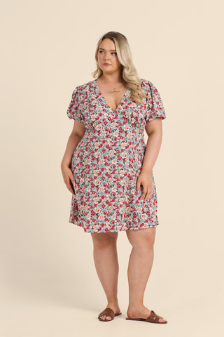 Curve Ditsy Print Puff Sleeve Mini Skater Dress