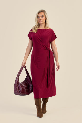 Curve Capped Sleeve Tie Side Midi Dress