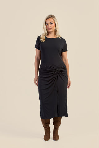 Curve Textured Knit Knotted Front Midi Dress