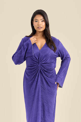 Curve Twist Front Flare Sleeve Plisse Midaxi Dress