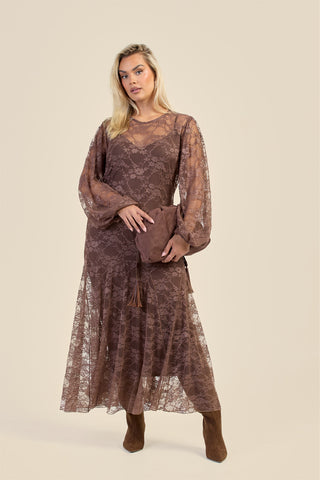 Curve Lace Balloon Sleeve Maxi Dress