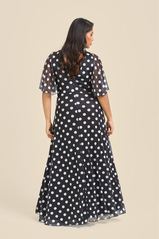 Curve Angel Sleeve Wrap Front Polka Dot Maxi Dress