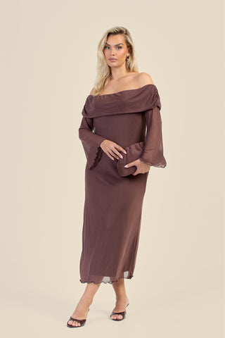 Curve Bardot Plain Mesh Midaxi Dress