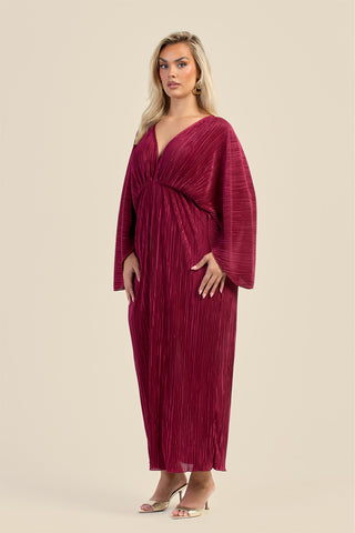 Curve Batwing plisse Burgundy Maxi Dress