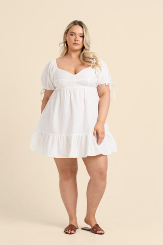 Curve Linen Puff Sleeve Mini Dress