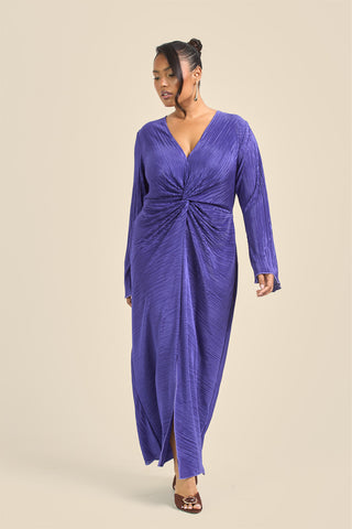 Curve Twist Front Flare Sleeve Plisse Midaxi Dress