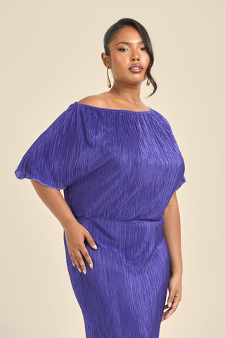 Curve Drop Shoulder Plisse Midaxi Dress