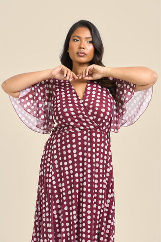 Curve Angel Sleeve Wrap Front Polka Dot Maxi Dress