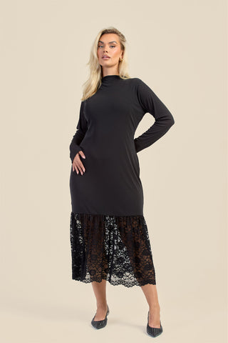 Curve Long Sleeve Drop Hem Dress with Lace
