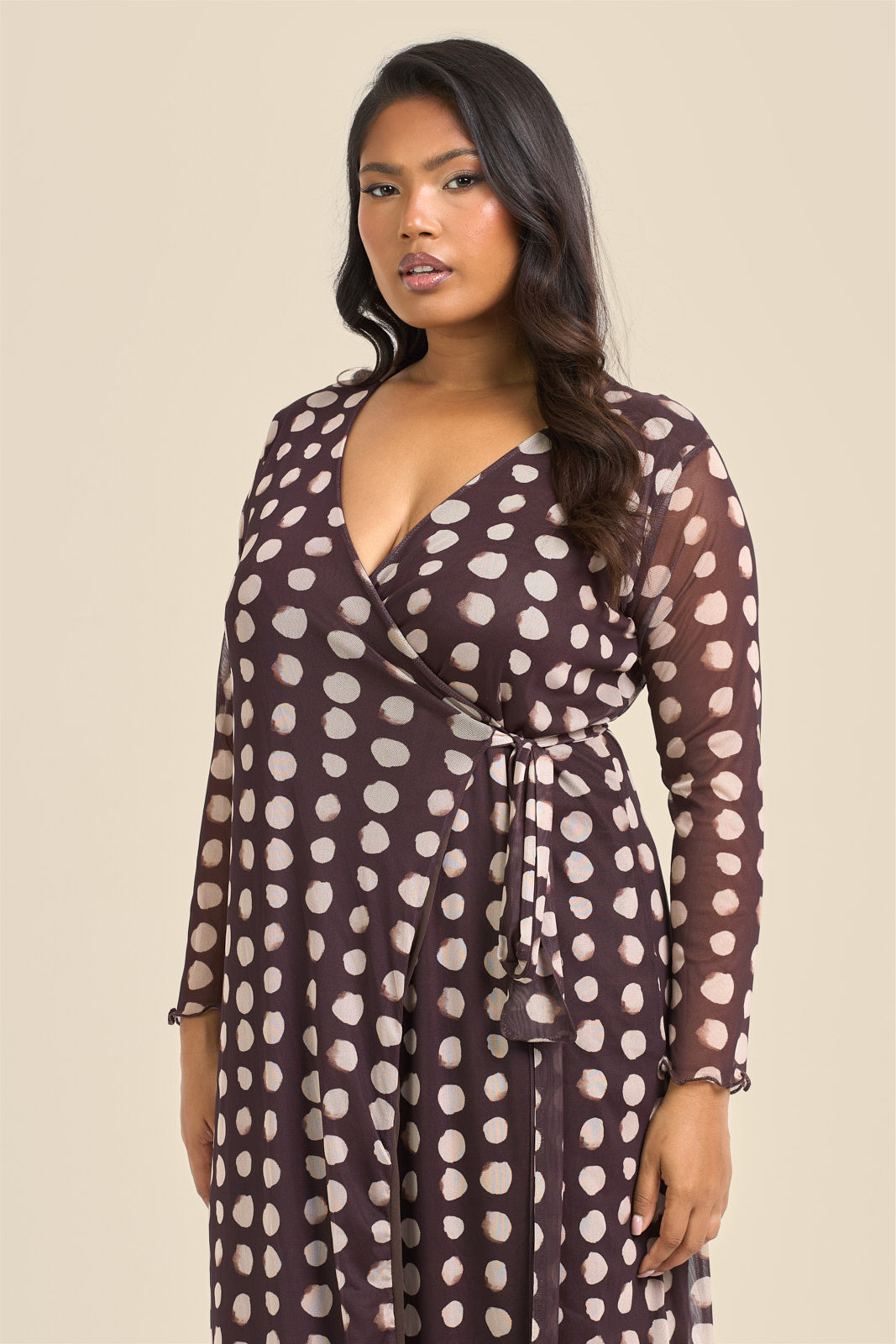 Plus Size Chocolate Brown Polka Dot Long Sleeve Midaxi Dress Fashion//SZN Plus Size Chocolate Brown Polka Dot Long Sleeve Midaxi Dress Fashion//SZN