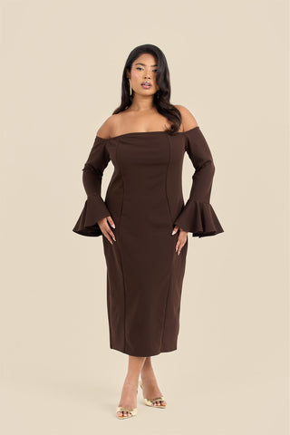 Curve Bardot Ruffle Sleeve Scuba Midi Dress