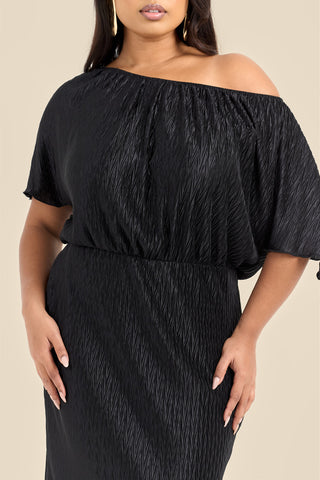 Curve Chevron Pleat Drop Shoulder Midaxi Dress