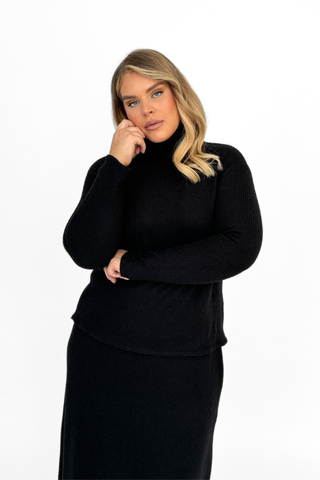 Curve soft knit roll neck jumper in Black
