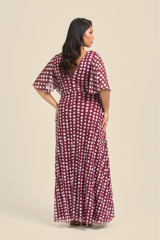 Curve Angel Sleeve Wrap Front Polka Dot Maxi Dress