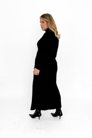 Curve knitted rib roll neck midaxi jumper dress in Black
