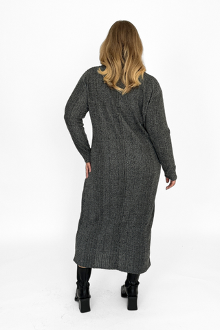 Curve knitted rib roll neck midaxi jumper dress in charcoal
