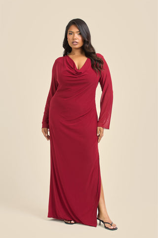 Curve Cowl neck burgundy mesh dress
