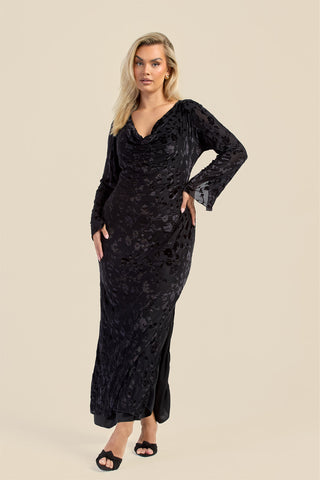 Curve velvet devore cowl neck maxi dress