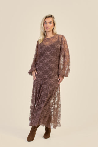 Curve Lace Balloon Sleeve Maxi Dress