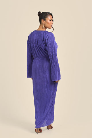Curve Twist Front Flare Sleeve Plisse Midaxi Dress