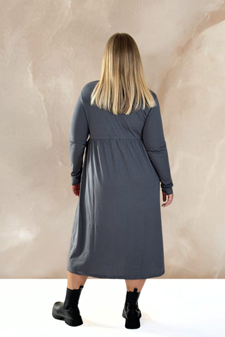 Curve long sleeve jersey stretch cotton midi dress in slate