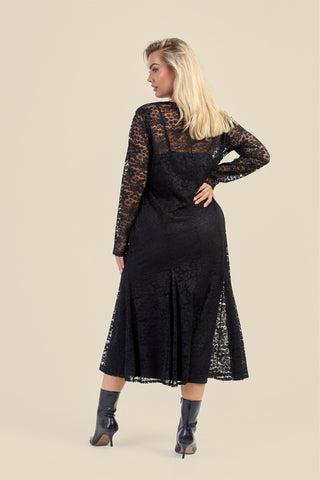 Curve Long Sleeve Lace Godet Hem Midaxi Dress