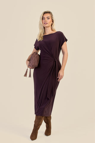 Curve Capped Sleeve Tie Side Midi Dress
