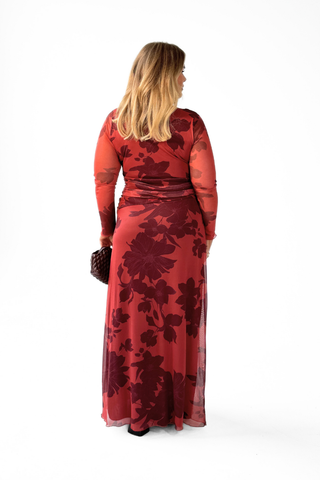 Curve long sleeve gathered waist  Floral print maxi dress