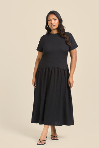 Curve Textured Drop Waist Smock Dress