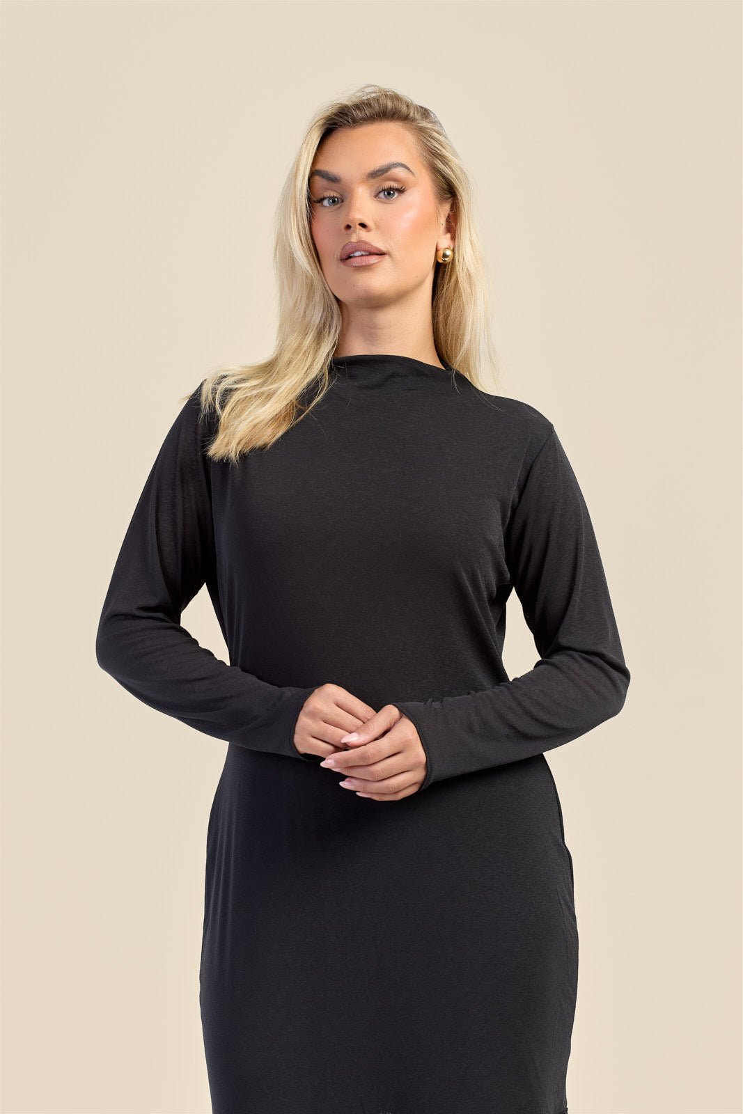long sleeve curved hem dress PRINTED LONG SLEEVE CURVE HEM DRESS Riah Fashion