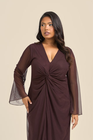 Curve Twist Front Plain Mesh Midaxi Dress