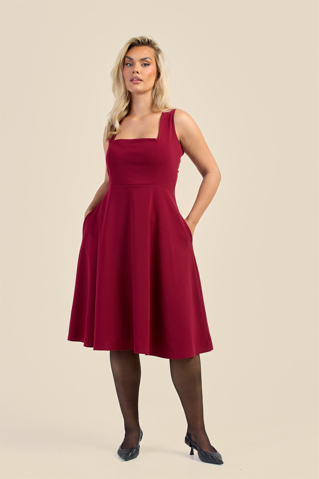 Plus Size Burgundy Square Neck Skater Dress | Fashion SZN Fashion//SZN Plus Size Burgundy Square Neck Skater Dress | Fashion SZN Fashion//SZN
